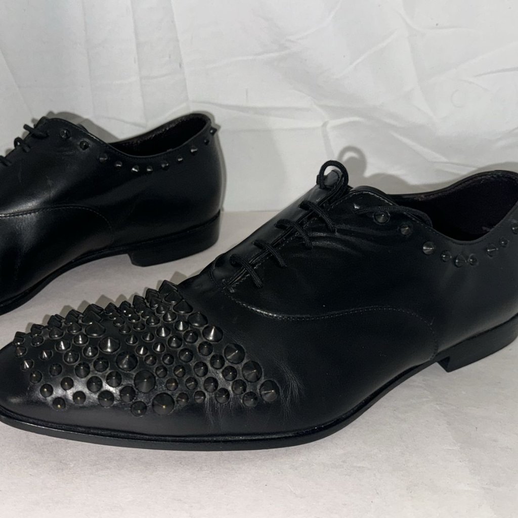 Us 8.5 Italy Cesare Paciotti Men's Black Leather Studded Lace Up Dress Shoes